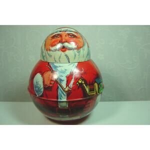 VINTAGE 1980 CHEIN INDUSTRIES ROLY POLY SANTA TIN--6 1/4" TALL